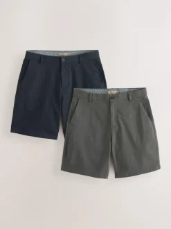 Next Marine/Charbon - - Short chino extensible 2 Pack Ajustement lâche Outlet