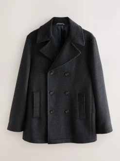 Next Marine/Charbon - Manteau riche en laine et doux au toucher à dents de chien New