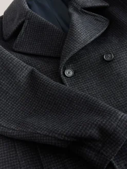 Next Marine/Charbon - Manteau riche en laine et doux au toucher à dents de chien New