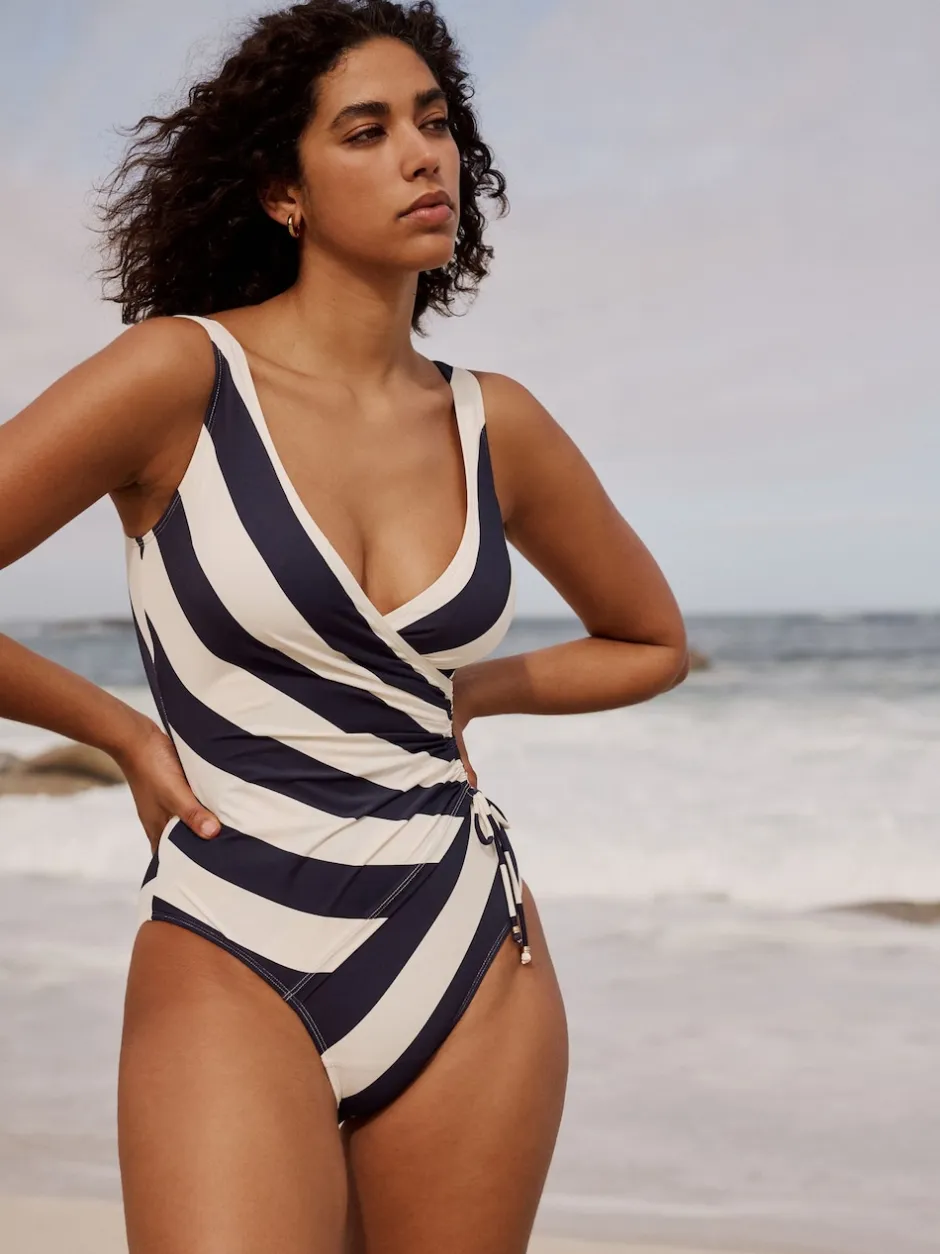 Next - Maillot de bain gainant le ventre froncé Marine/Crème Hot