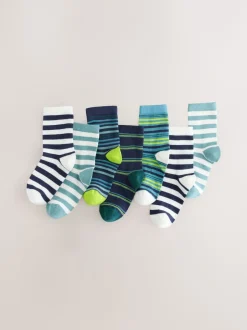 Next - Paquet de chaussettes en coton riche 7 Marine/Vert Rayure Outlet