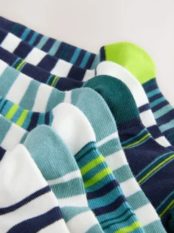 Next - Paquet de chaussettes en coton riche 7 Marine/Vert Rayure Outlet