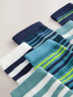 Next - Paquet de chaussettes en coton riche 7 Marine/Vert Rayure Outlet