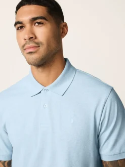 Next - Ajustement régulier - Polo Manches courtes Pique Marl bleu clair Discount