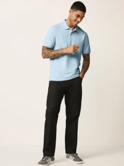 Next - Ajustement régulier - Polo Manches courtes Pique Marl bleu clair Discount