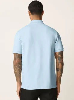 Next - Ajustement régulier - Polo Manches courtes Pique Marl bleu clair Discount