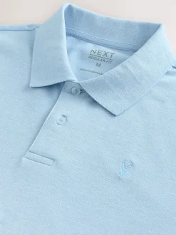 Next - Ajustement régulier - Polo Manches courtes Pique Marl bleu clair Discount