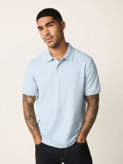 Next - Slim Fit (Slim Fit) - Polo Manches courtes Pique Marl bleu clair New