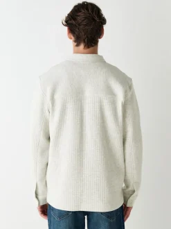 Next Marl gris - Veste-chemise à bouton-chemise à texture linéaire Clearance