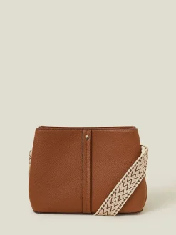 Accessorize Marron - Faux Leather Webbing Strap Sac à bandoulière