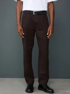 Next Marron - Ajustement droit - Chinos en coton brossé élégant TENCEL™ Lyocell Blend avec ceintures Sale