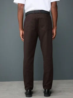 Next Marron - Ajustement droit - Chinos en coton brossé élégant TENCEL™ Lyocell Blend avec ceintures Sale