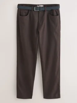 Next Marron - Ajustement droit - Chinos en coton brossé élégant TENCEL™ Lyocell Blend avec ceintures Sale