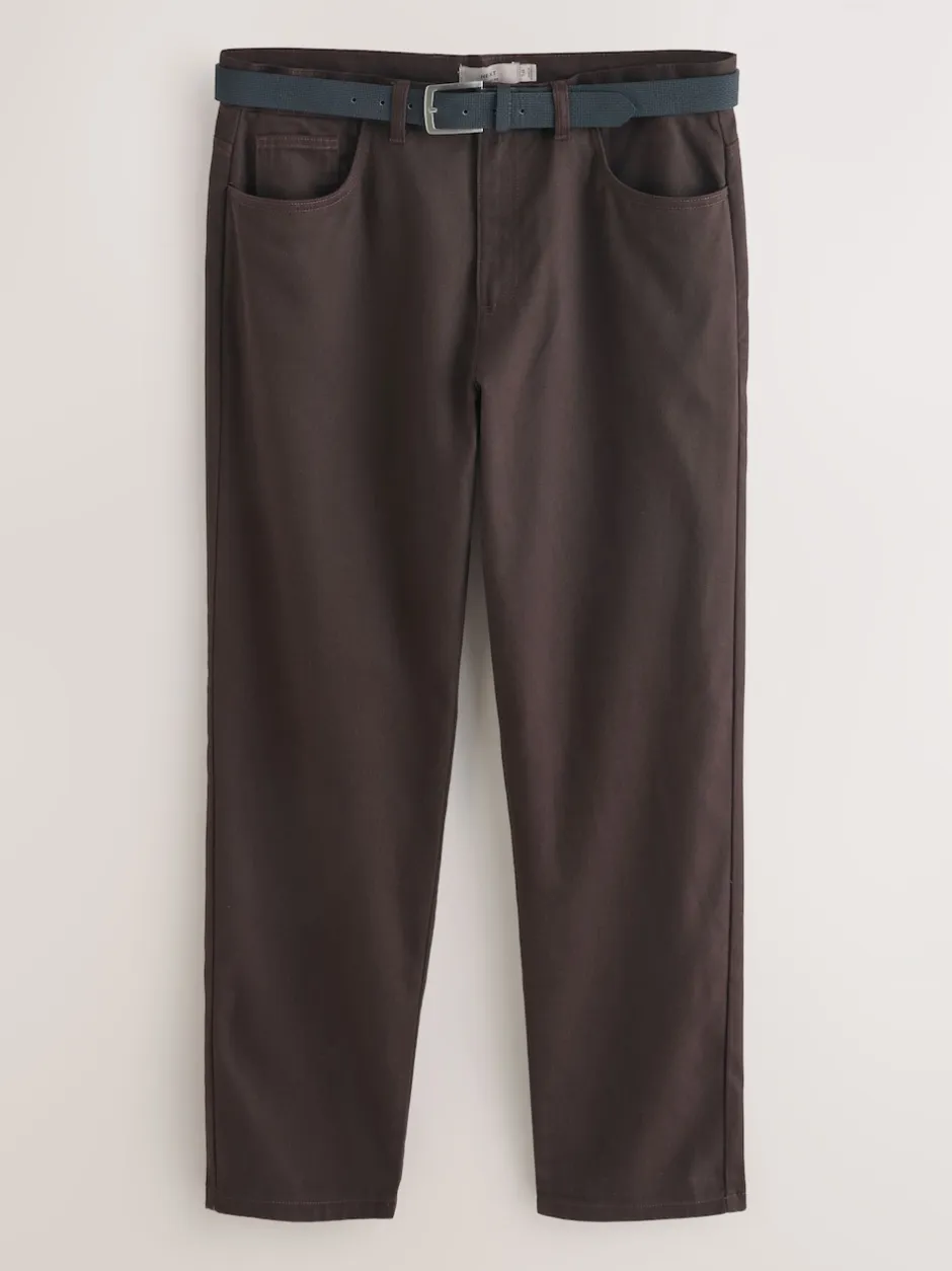 Next Marron - Ajustement droit - Chinos en coton brossé élégant TENCEL™ Lyocell Blend avec ceintures Sale