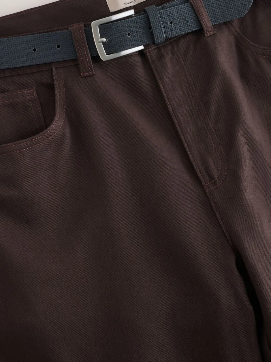 Next Marron - Ajustement droit - Chinos en coton brossé élégant TENCEL™ Lyocell Blend avec ceintures Sale