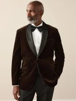 Next Marron - Ajustement régulier - Blazer Signature Pontoglio en velours italien avec revers châle Best