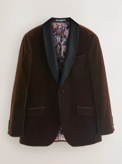 Next Marron - Ajustement régulier - Blazer Signature Pontoglio en velours italien avec revers châle Best