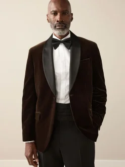 Next Marron - Ajustement régulier - Blazer Signature Pontoglio en velours italien avec revers châle Best