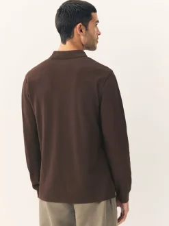 Next - Ajustement régulier - Polo à manches longues en piqué Marron Online