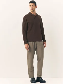 Next - Ajustement régulier - Polo à manches longues en piqué Marron Online