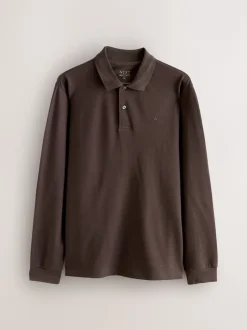 Next - Ajustement régulier - Polo à manches longues en piqué Marron Online