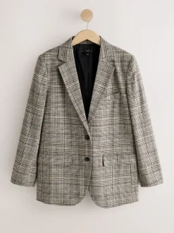 Next Marron - Blazer N. Premium à carreaux, riche en lin, simple boutonnage New