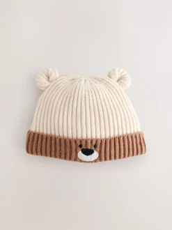 Next Marron - Bonnet côtelé bébé Bear Face (0mois à2ans) Outlet