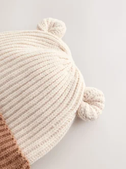 Next Marron - Bonnet côtelé bébé Bear Face (0mois à2ans) Outlet