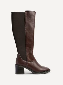 Linzi Marron - Bottes hautes Reason à talons carrés avec panneau extensible dans le dos Clearance