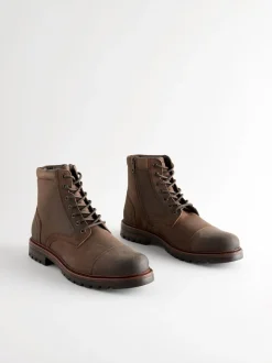 Next Marron - Bottes zippées à embout en cuir Clearance