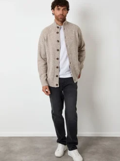 Threadbare Marron - Cardigan en maille boutonné à Col cheminée Online