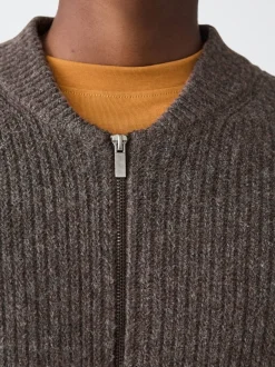 Next Marron - Cardigan zippé à texture côtelée en laine Sale