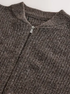 Next Marron - Cardigan zippé à texture côtelée en laine Sale