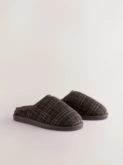 Next Marron - Chaussons mules à carreaux Outlet