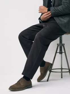 Next Marron - Chaussures Brogue en daim à semelle épaisse Discount