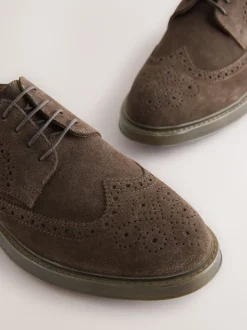Next Marron - Chaussures Brogue en daim à semelle épaisse Discount