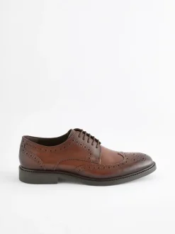 Next Marron - Coupe large - Chaussures Richelieu derby en cuir Discount