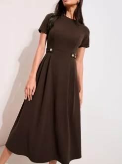 Friends Like These Marron - Tab Detail Manches courtes Mi-long habillé Robe Discount