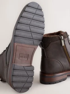 Next Marron - Grands bottes zippées doublées de borg Online