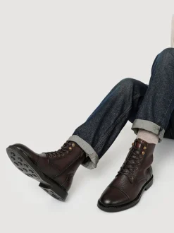 Jones Bootmaker Marron - Davide Bottes militaires Coupe large en cuir Best