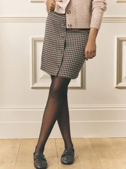 Laura Ashley Marron - Jupe courte à carreaux Dogtooth en laine Best