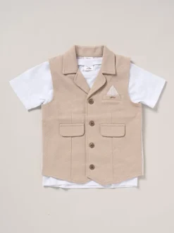 Little Gent Marron - Ensemble chemise, gilet et short 100% coton New