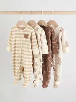 Next Marron - Lot de 4 dors-bien bébé à imprimé ours avec fermeture éclair bidirectionnelle (0mois-2ans)