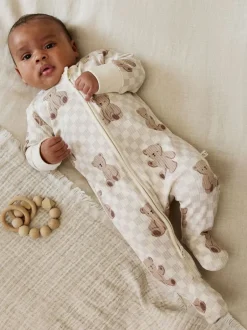 Next Marron - Lot de 4 dors-bien bébé à imprimé ours avec fermeture éclair bidirectionnelle (0mois-2ans)