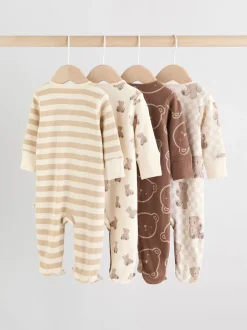 Next Marron - Lot de 4 dors-bien bébé à imprimé ours avec fermeture éclair bidirectionnelle (0mois-2ans)