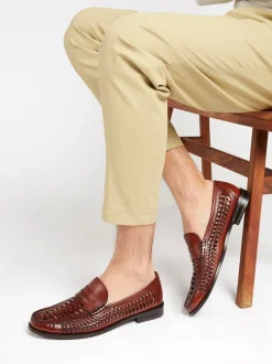 Jones Bootmaker Marron - Mocassins Riverside en cuir tissé Outlet