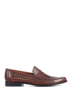 Jones Bootmaker Marron - Mocassins Riverside en cuir tissé Outlet