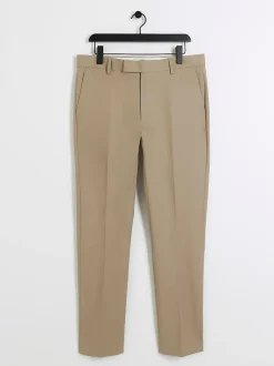 River Island Marron - Pantalon chino coupe fuselée avec boucles de ceinture