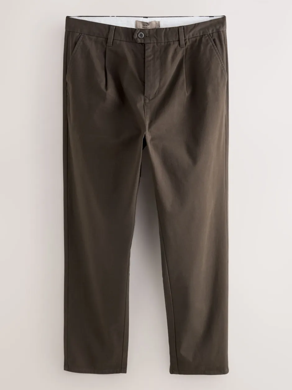 Next Marron - Pantalons chinos extensibles plissés simples Best