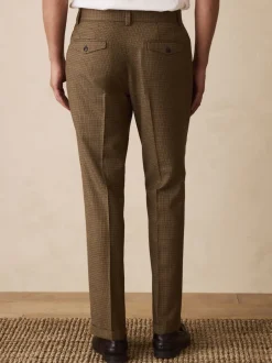 Next Marron à petit motif pied-de-poule - Slim Fit (Slim Fit) - Pantalons texturés élégants New